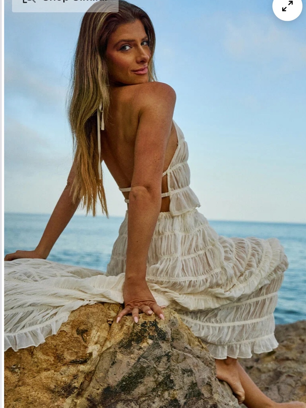 AKIRA Cream Backless Ruffle Tiered Maxi Dress